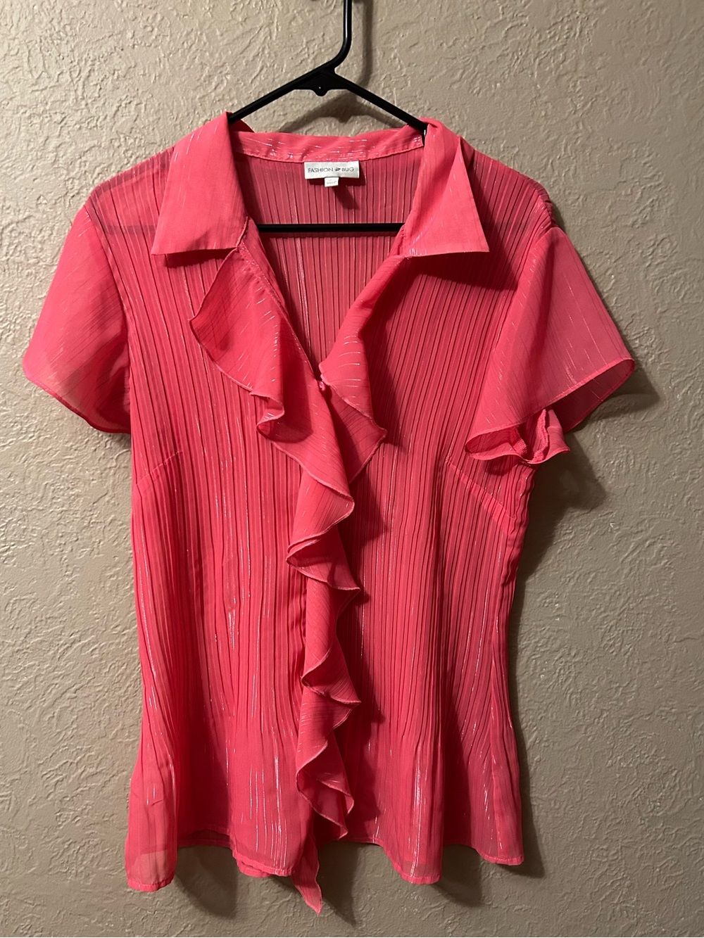 Fashion Bug Coral Pink Ruffle Front Short Sleeve Blouse